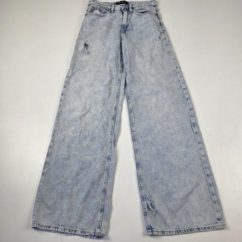 GAP Denim Jeans Womens 2 26L Light Wash‎ Blue High Rise Wide Leg Distressed